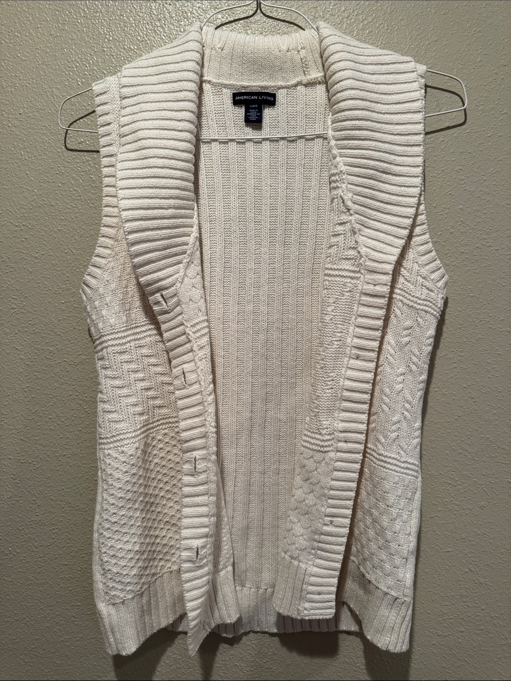 American Living Cream Cable Knit Sleeveless Cardigan Vest